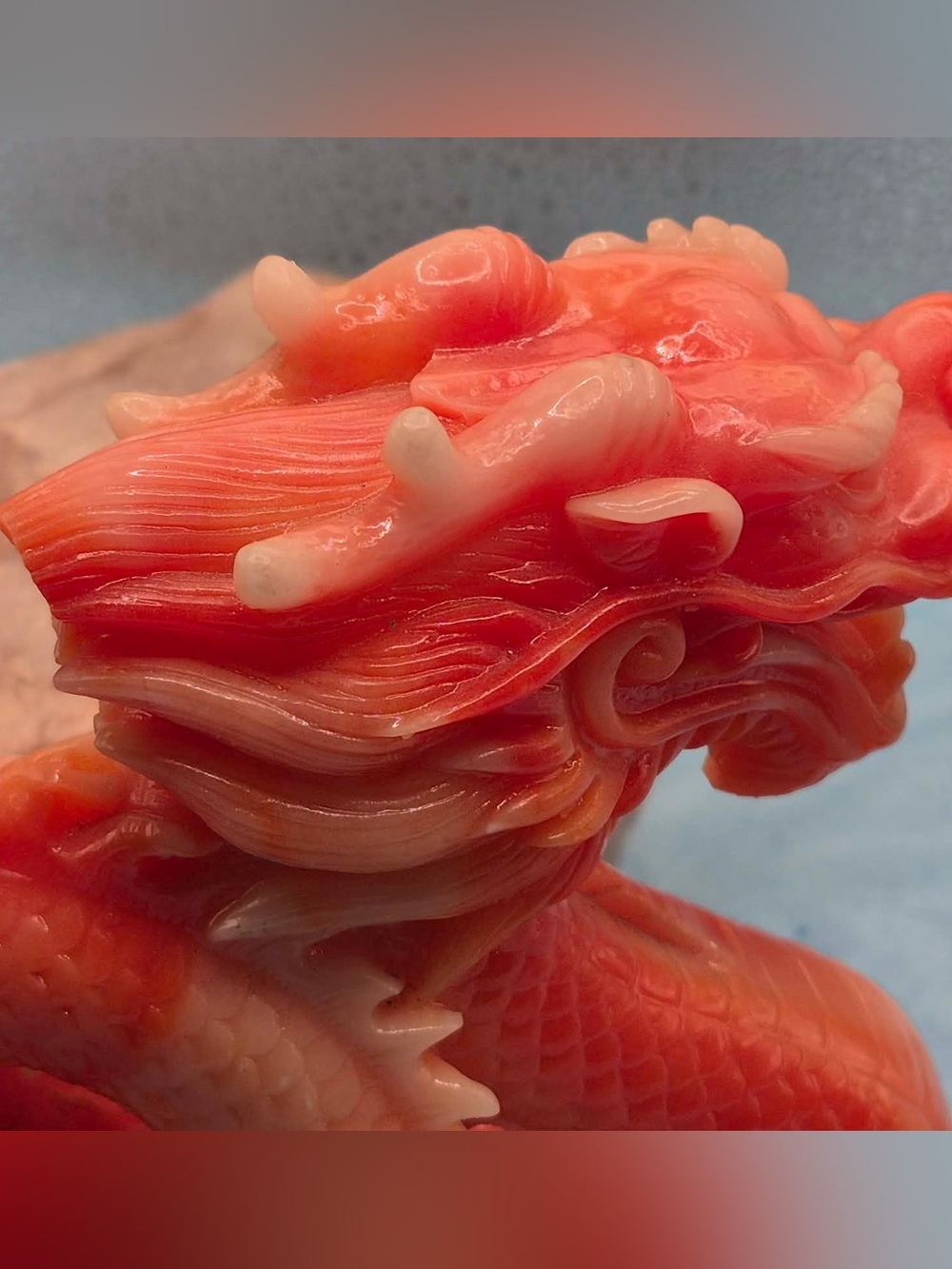Vintage Chinese Dragon Statue - Orange Red Sculpture Lucite Feng Shui Decor - Picture 7 of 17